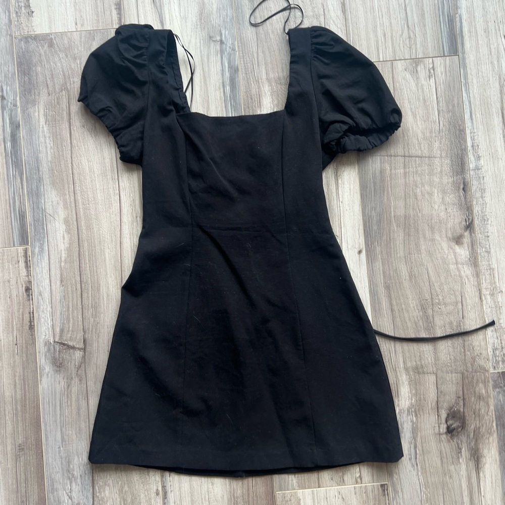 ZARA Black Puff-Sleeve Square Neck Mini Dress